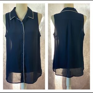 Banana Republic navy blue chiffon button sleeveless blouse